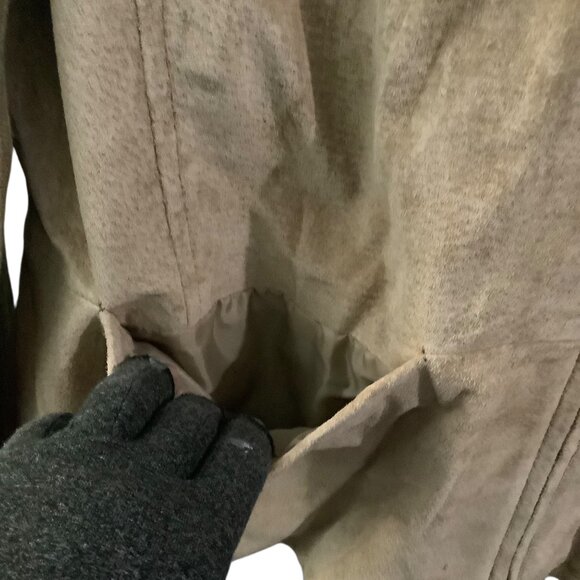 Vtg AMI Tan Leather Jacket With Ribbed Knit Sleeves Women Size XL Lined - Picture 6 of 7